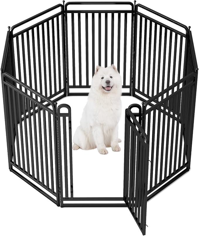 New Thickened Version Dog Playpen, 43 Inch Dog Fences for The Yard, Portable Outdoor Dog Playpen for Large/Medium/Small Dogs, Foldable Metal Dog playpen, with Doors (8 Panels, 43 Inch)
