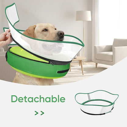 Supet Raised Inflatable Dog Cone After Surgery - Adjustable Recovery Donut Collar with Removable Shield to Stop Licking Wounds & Protect Stitches - Soft Dog Cone Alternative for Large Dogs (Kiwi,L)