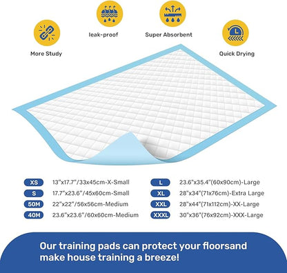 FluffyDream Super Absorbent Waterproof Dog and Puppy Pet Training Pad, Housebreaking Pet Pad,Blue (17.6"x23.6" (50PCS))