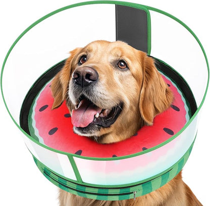 Inflatable Dog Cone with Anti-Licking Clear Shield, Protective Dog Donut Collar After Surgery, Adjustable Soft Recovery Cone for Pets, Alternative Collar with Buckle Strap (Watermelon, S)