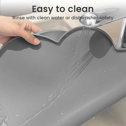 Ptlom Pet Placemat for Dogs and Cats, Non-Slip Waterproof Dog Feeding Mats Prevent Food and Water Overflow, Puppy Bowl Mat Suitable for Small, Medium and Large Pets, Silicone, Grey