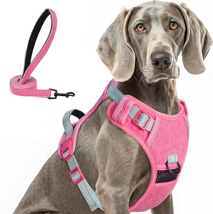 BEAUTYZOO No Pull Dog Harness Large, Adjustable Dog Harness and Leash Set -Easy Wearing with 3 Buckles/Control Handle,No Choke Soft Padded Reflective Pet Vest for Training Walking Hiking,Rose XL