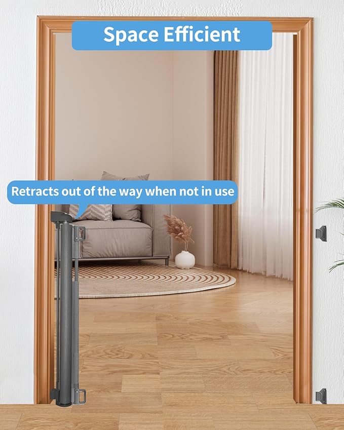 Veraste Retractable Baby Gate for Doorways and Stairs, Mesh Safety Gate for Pet, Indoor & Outdoor Use, One-Hand Operation, Easy Installation, 33.6" Tall, Expands to 71" Wide(Grey,33.6"x71")