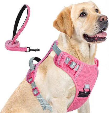 BEAUTYZOO No Pull Dog Harness Large, Adjustable Dog Harness and Leash Set -Easy Wearing with 3 Buckles/Control Handle,No Choke Soft Padded Reflective Pet Vest for Training Walking Hiking,Rose L