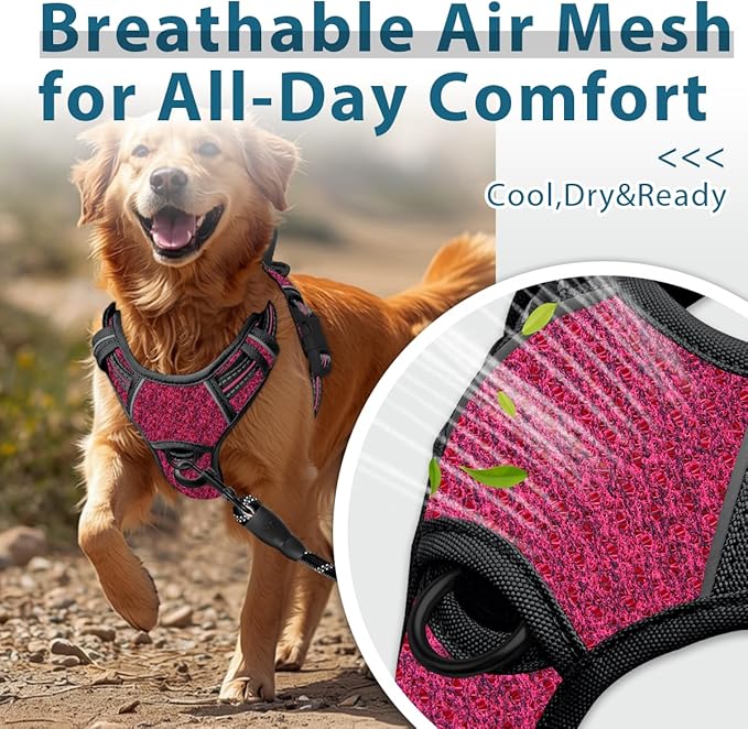 BARKBAY Dog Harness No Pull with ID Tag Pocket - Heavy Duty, Reflective, Easy Control for Large Dogs(Pink/Black,M)