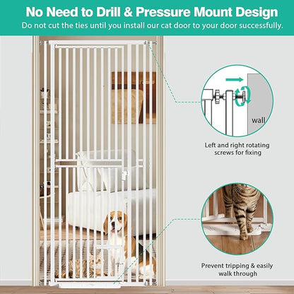 78.7 inch Extra Tall Pet Gates for Cats Dogs, Adjustable 27.5" ~ 37.4" Wide Cat Gate, Pressure Mounted Full Door Pet Gate for Doorway, Stairs,House(White, 78.7")