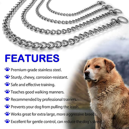 304 Stainless Steel Metal Chew Proof Dog Collar and Leash Extension - Anti Winding, Training and Walking (Small: 18in x 2.5mm, Neck Max 16in)