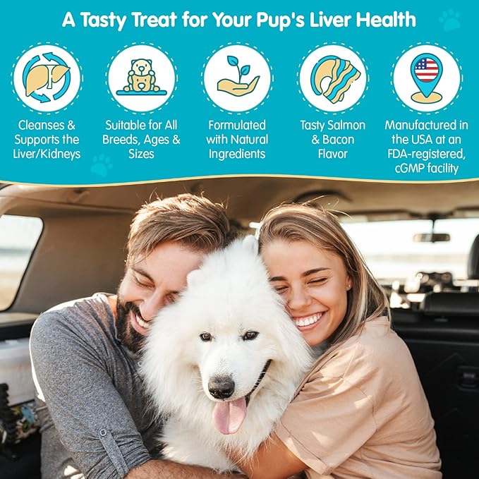 Wanderfound Pets Milk Thistle for Dogs – Tasty Salmon & Bacon Flavored Natural Liver Support for Pets – Kidney Cleanse Detox & Repair Formula Manufactured in the USA – 100 Chewable Tablets