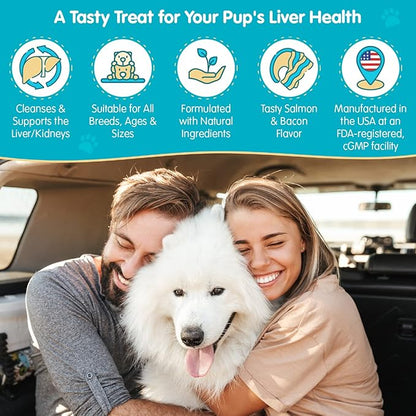 Wanderfound Pets Milk Thistle for Dogs – Tasty Salmon & Bacon Flavored Natural Liver Support for Pets – Kidney Cleanse Detox & Repair Formula Manufactured in the USA – 100 Chewable Tablets