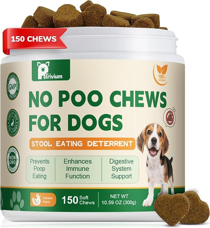 No Poo Chews - Coprophagia Deterrent for Dogs, No Poop Eating Deterrent for Dogs, Prevent Stop Dogs from Eating Poop Supplement -Gut Health & Immune Support,150ct