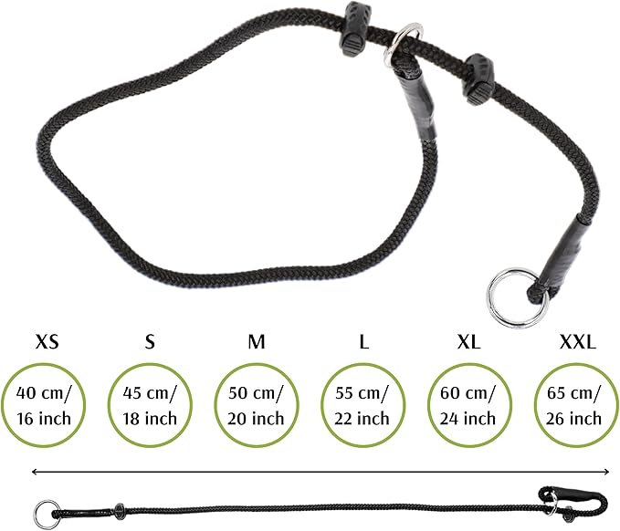 Dingo Gear Dog Choke Collar Hand Sewn Strong Polypropylene Braided Cord Two Limiters Waterproof Choker for K9 Training IGP Agitation Bite Work Obedience 2XL - Black (S04051)