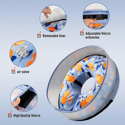 Inflatable Dog Cone, Soft Dog Cone Collar After Surgery for Alternative with Enhanced Anti-Licking Guard Shield Adjustable Detachable, Elizabethan Collar (M, Orange)