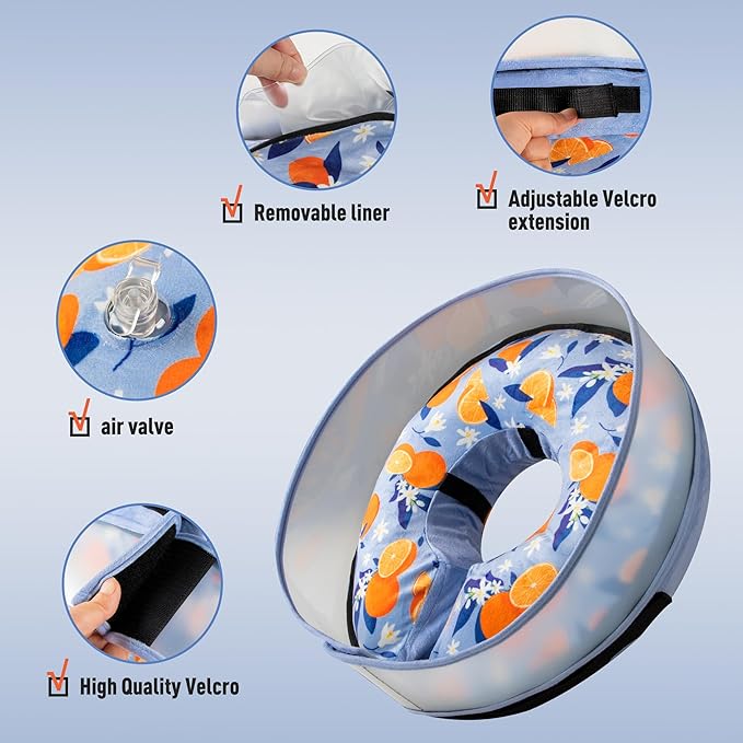 Inflatable Dog Cone, Soft Dog Cone Collar After Surgery for Alternative with Enhanced Anti-Licking Guard Shield Adjustable Detachable, Elizabethan Collar (L, Orange)