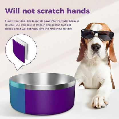 WENBOKMIN Dog Bowl, Stainless Steel Dog Food and Water Bowl with Non Slip Quiet Bottom, Easy to Clean, Dishwasher Safe, 64oz, Purple