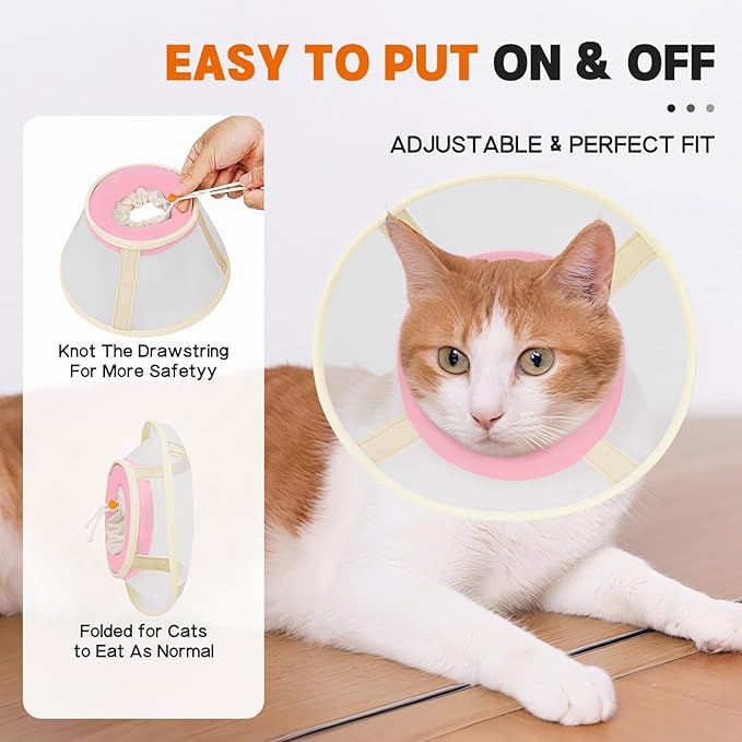 Cat Cone Collar Soft- Adjustable Comfortable Air Mesh Recovery Cone After Surgery to Stop Licking and Scratch, Alternative to Plastic Elizabethan Collar for Cat, Whiskers Freedom (Pink, S)