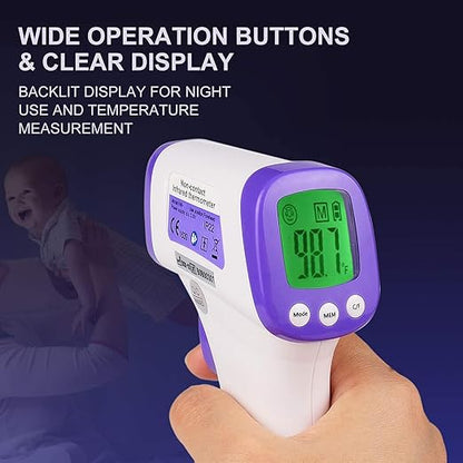HUHETA Infrared Thermometer for Adults, Non Contact Forehead Thermometer with Fever Alarm, Accurate Reading and Memory Function, Body Temperature & Surface of Objects Use (Purple)
