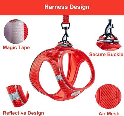 Hipubby Dog Harness and Leash Set, No Pull Soft Mesh Puppy Harness for Small Medium Dogs, Cats - Step in Reflective Breathable Lightweight Vest Harness for Walking, Training - Red, XXS