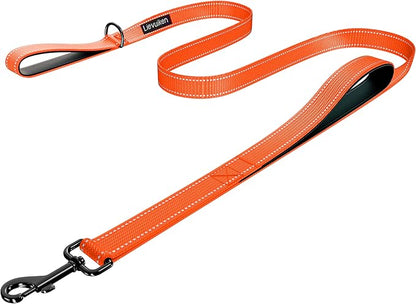 Dog Leash 4ft Long, Double Handle Dog Leash for Safety Control Training, Heavy Duty Dog Leads with Traffic Padded Handles, Reflective Leashes for Small Medium Large Dogs(4ft, Orange)