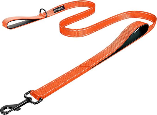 Dog Leash 4ft Long, Double Handle Dog Leash for Safety Control Training, Heavy Duty Dog Leads with Traffic Padded Handles, Reflective Leashes for Small Medium Large Dogs(4ft, Orange)