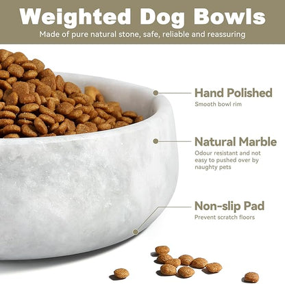 Karibiber Marble Dog Bowl, 5lbs Non-Slip Cat and Dog Food Bowl Dish, Non-Tipping Weighted Puppy Pet Dish, Grey Stone Durable Food and Water Bowls, Easy to Clean, Holds 4 Cups