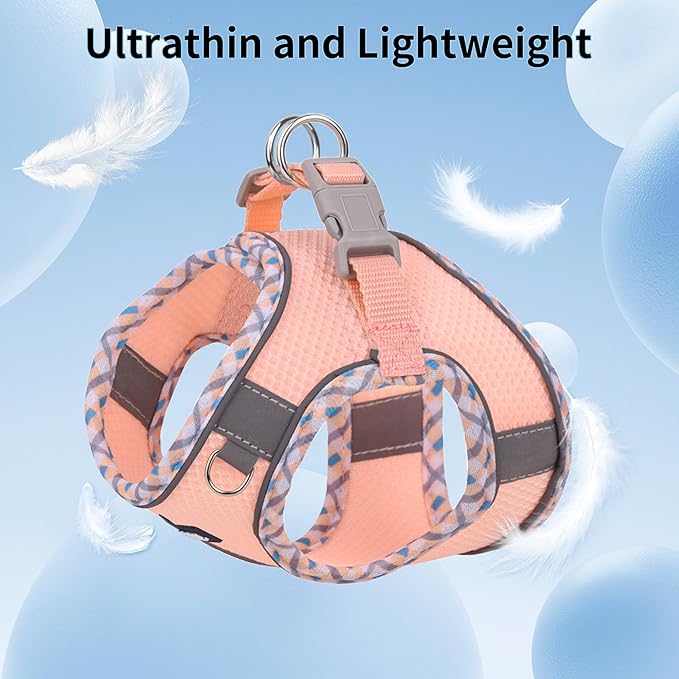AIITLE XXS Dog Harness & Leash Set - Breathable Reflective No-Choke Small Dog Harness for Teacup Puppies, Indoor/Outdoor Use - Boston Terrier, Maltese, Chihuahua (Pink, XXS)
