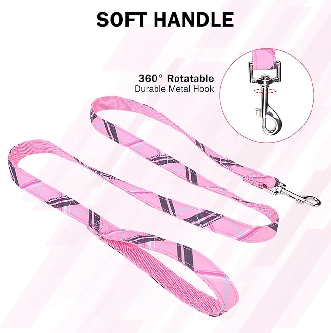Dog Collar and Leash Set for Medium Dogs, Adjustable Soft Puppy Collar with Quick Release Buckle, 5FT Heavy Duty Nylon Matching Leash for Boy Girl Chihuahua, Yorki, Bulldog, Pink M
