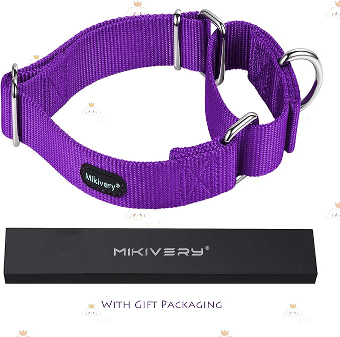 Mikivery Martingale Dog Collar Nylon Adjustable and Safety Training Colourful Comfortable Metal Buckle Pet Collars for Small Medium and Large Dogs(Purple 1,L)
