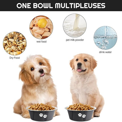 YUDANSI Dog Bowls 2 Pack Small Medium Dogs Feeding Food Water Bowl with Non-Slip Silicone Sole, Stainless Steel Dog Dishes Elevated Raised Pet Feeder(Black, M(3.6 Cups)