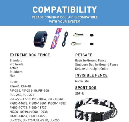 Rhea Rose 1 Inch Replacement Collar Strap Shock Collar with 2 Holes, Compatible with Nearly All Brands and Models of Underground Electric Dog Fences and Training Collars, Cow Print Pattern