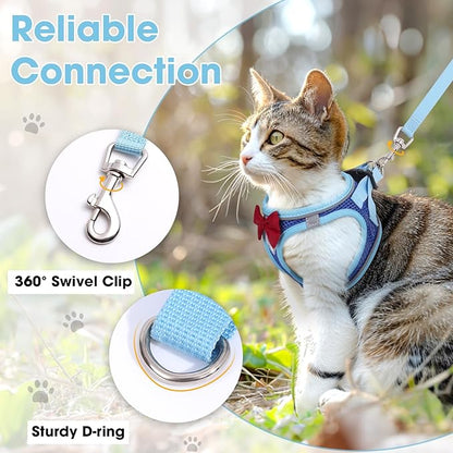 Cat Vest Harness and Leash Set for Walking Escape Proof, Adjustable Kitten Harness Breathable Mesh with Reflective Strips Harness for Kitty Puppy Bunny (Blue, S)
