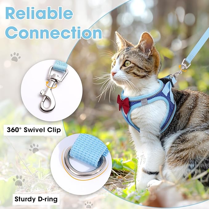 Cat Vest Harness and Leash Set for Walking Escape Proof, Adjustable Kitten Harness Breathable Mesh with Reflective Strips Harness for Kitty Puppy Bunny (Blue, XS)