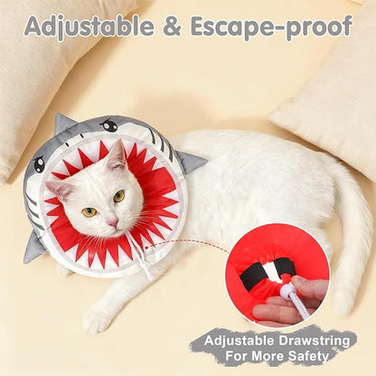 BEAUTYZOO Cat Cone Collar Soft, Cat Donut Recovery Collar after Surgery to Stop Licking, Kitten E Collars Neck Pillow Cone for Cats, Adjustable Elizabeth Pet Collars for Puppy Small Dogs, Grey Shark S