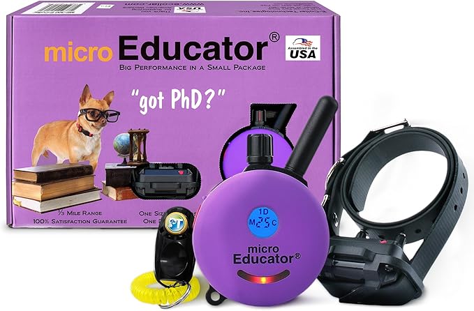 Educator ME-300 Micro E Collar for Dog Training with Remote - 1/3 Mile Range, Waterproof, 100 Blunt Stimulation Levels, Tone or Vibration Mode, Night Tracking Light for Small, Medium & Large Dogs