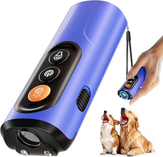 Dog Bark Deterrent Device & Anti Barking Device for Dogs, 50FT Ultrasonic Dog Trainer - Silent to Humans, Safe, Humane, Long-Lasting Rechargeable Blue Handheld with LED, Indoor/Outdoor