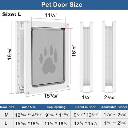 CEESC Large Dog Door for Pets Up to 100 lb, Weatherproof Pet Door for Cats and Dogs, Durable, Snap-in Closing Panel Included, Suitable for Interior and Exterior Doors (Large, White)