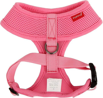 Puppia Soft Dog Harness No Choke Over-The-Head Triple Layered Breathable Mesh Adjustable Chest Belt and Quick-Release Buckle, Pink, X-Large