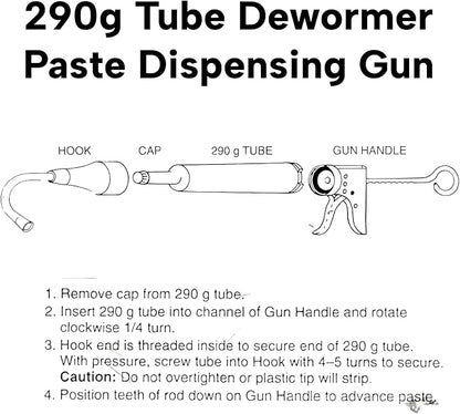 LBH MARKET Cattle Dewormer Paste Applicator Gun, Metal, 290g Tube Compatible, Heavy-Duty, with Dewormer Comparison Chart, 220 lb Dose Per Trigger Works with Safeguard 290 gram Tube