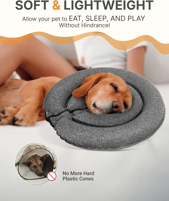 MIDOG Dog Cone Collar for Large Medium Dogs, Soft Inflatable Dog Cone Alternative After Surgery, Adjustable Protective Recovery Cone - Patented Alternative E Collar Does Not Block Vision (Gray,S)