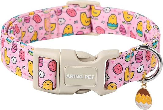 ARING PET Easter Dog Collar-Cute Adjustable Pink Chick Pet Collars Puppy Collar Gifts with Quick Release Buckle for Girl Boy Dogs-L