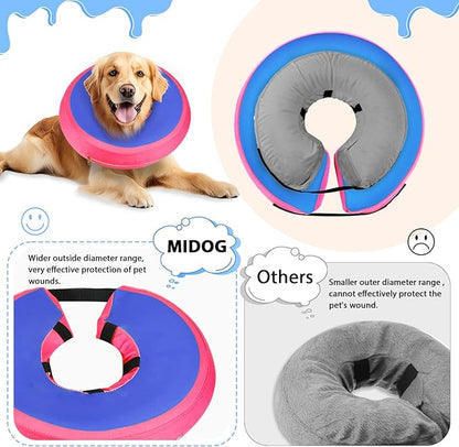 MIDOG Soft Inflatable Dog Cone, Donut E-Collar Alternative for After Surgery, Prevents Licking, Allowing Normal Eating & Vision,Comfortable Recovery Collar for Small Medium Large Dogs&Cats,PinkBlue-M+
