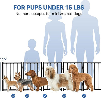 BFNN Free Standing Dog Gate, 16.5" Short Pet Gate for Stairs and Doorways, Up to 48" Wide Foldable Puppy Fence, Indoor & Outdoor Use, No Drilling and No Assembly, for Small & Toy Dogs, Black