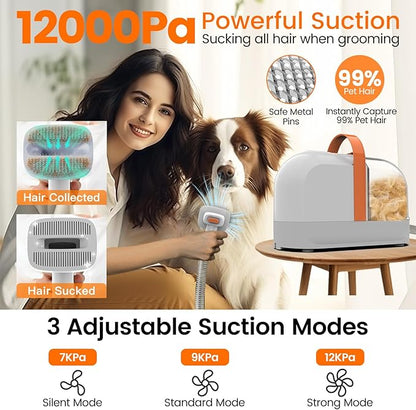 ubrobo Dog Grooming Vacuum, Dog Grooming Kit with Pet Clippers, 12,000Pa Pet Hair Vacuum for Dogs, Low Noise Home Cleaning Tool in 1, PG10