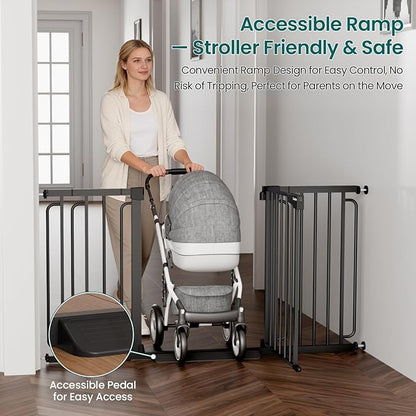 Cumbor 2-Pack Baby & Dog Gates Bundle, 29.7-48" & 30.4-56.8" Extra Wide Safety Gates for Stairs Doorways Hallways, Dual Lock Auto Close Easy Install Pet Gate, Black