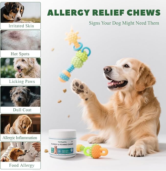 Dog Allergy Chews, Dog Allergy Relief Chews Coat Supplement for Itchy Skin, Probiotics for Dogs with Colostrum Omega-3 Immune Supplement-120ct