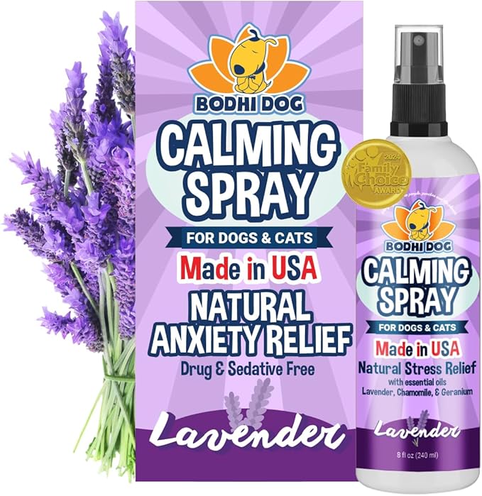 Bodhi Dog Calming Spray for Dogs & Cats - Natural Dog Anxiety Relief for Travel, Fireworks & Vet - Cat Calming Spray & Detangler with Lavender - Made in USA (8 oz)