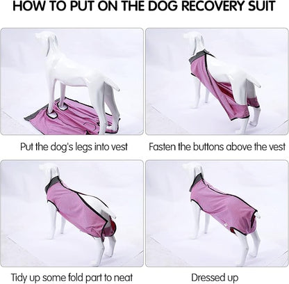 Dotoner Dog Recovery Suit Abdominal Wound Puppy Surgical Clothes Post-Operative Vest Pet After Surgery Wear Substitute E-Collar & Cone(3XL,Pink)