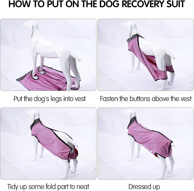 Dotoner Dog Recovery Suit Abdominal Wound Puppy Surgical Clothes Post-Operative Vest Pet After Surgery Wear Substitute E-Collar & Cone(L,Pink)