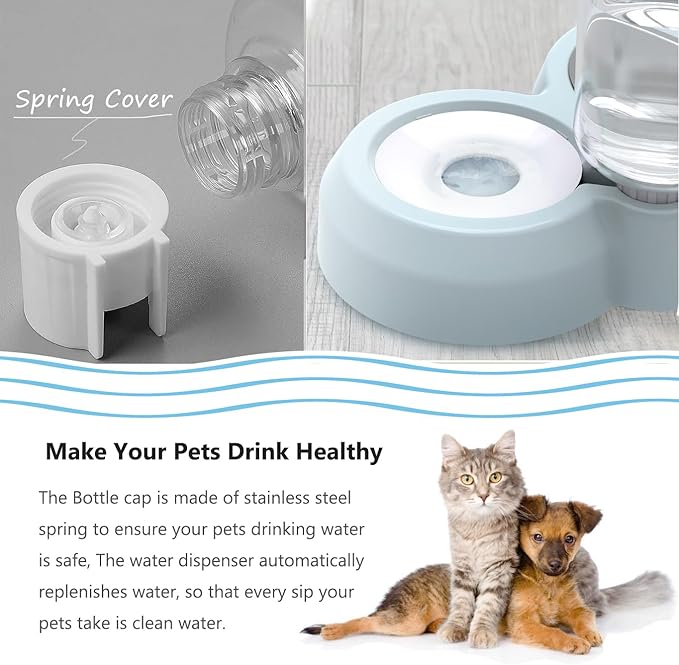 Dog Bowls, Puppy Cat Food and Water Bowl Set with Water Dispenser and Stainless Steel Bowl Non-Slip Mat, Detachable Gravity Pet Feeder and Waterer Set for Cats Dogs Puppy Rabbit (Dark Blue)