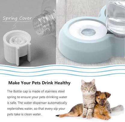 Dog Bowls, Puppy Cat Food and Water Bowl Set with Water Dispenser and Stainless Steel Bowl Non-Slip Mat, Detachable Gravity Pet Feeder and Waterer Set for Cats Dogs Puppy Rabbit (Dark Blue)