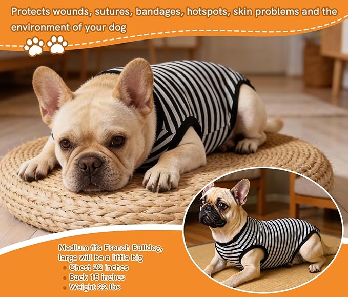 Dog Surgery Recovery Suit Dogs Neuter Spay Female Male Protective Clothes,Black Striped XL